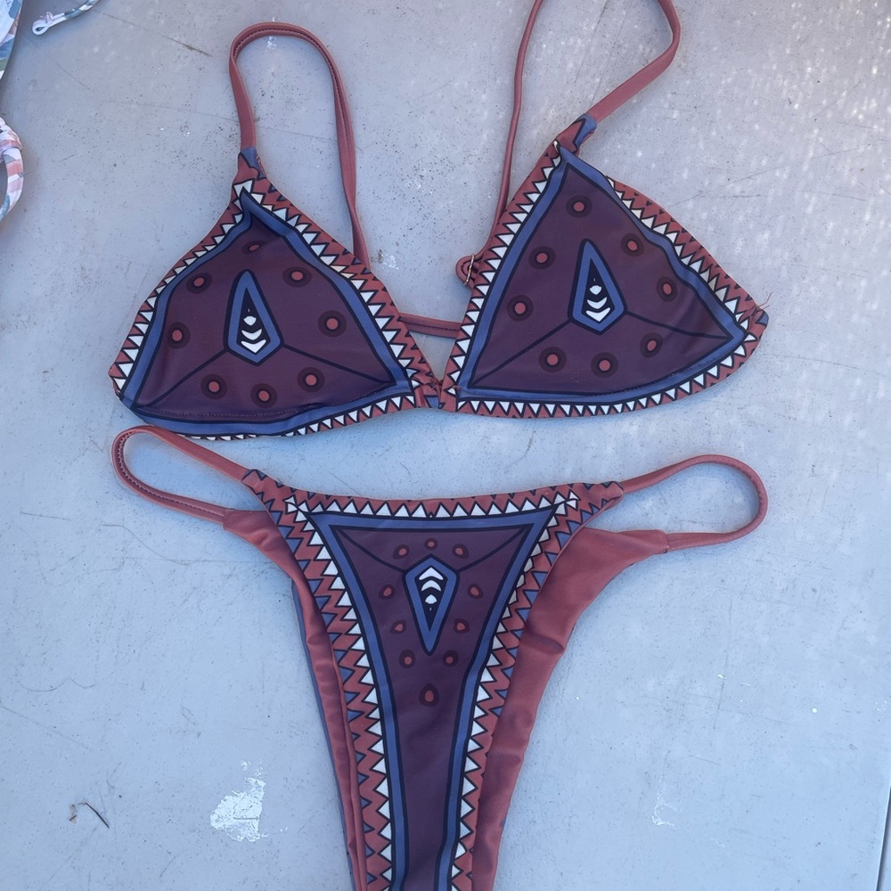 Tribal Pattern Bikini Set - Brown and Black